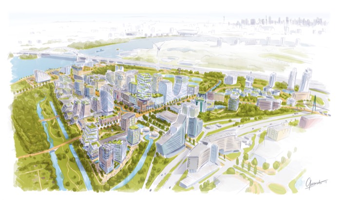 Artist impression vogelvlucht toekomstvisie Het Nieuwe Rivium Capelle aan den IJssel